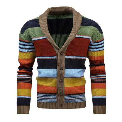 H&L Men's Colorblock Lapel Sweater Jacket