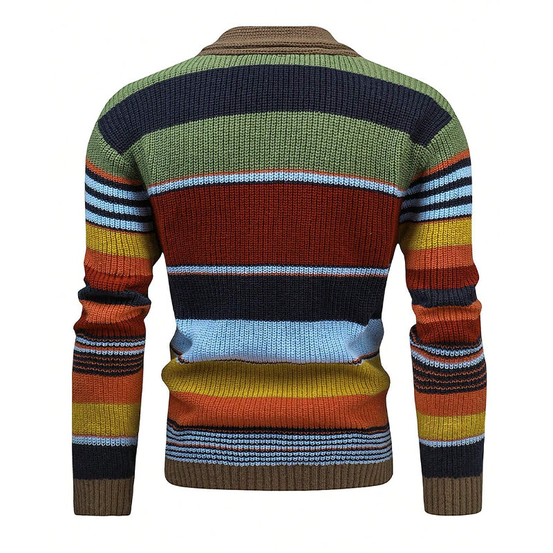 H&L Men's Colorblock Lapel Sweater Jacket