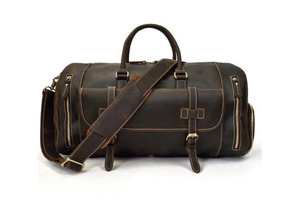 Brown Leather Weekender Travel Luggage Bag