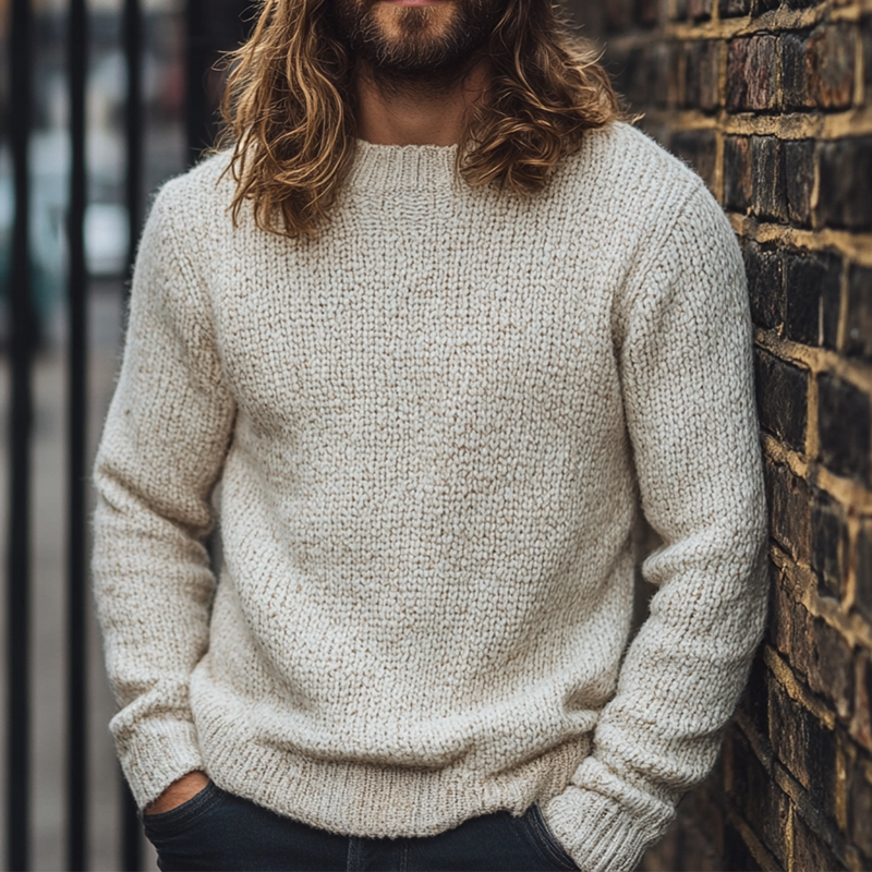 H&L Men's Solid Color Crew Neck Pullover Knit Sweater