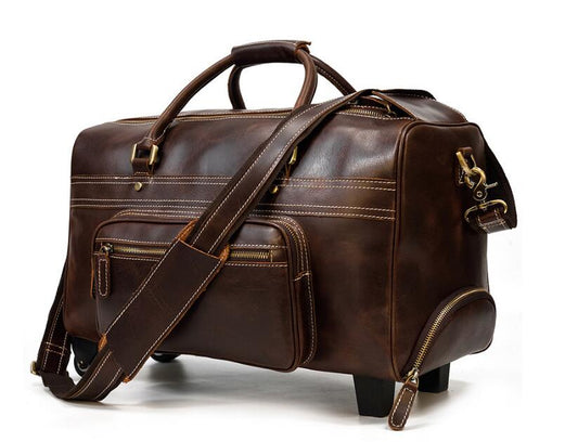 Weekender Leather Men's Duffle Travel Wheeled Bag