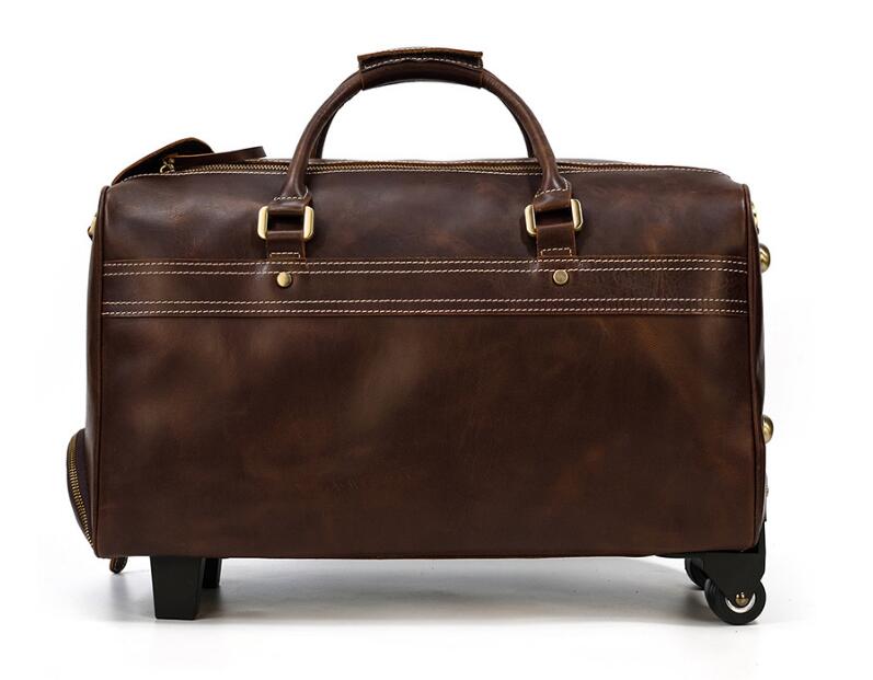 Weekender Leather Men's Duffle Travel Wheeled Bag
