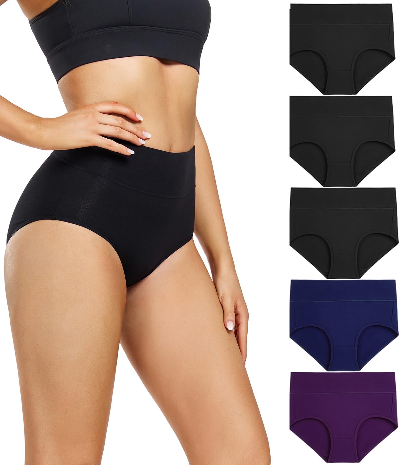 wirarpa Women's Waist-High Briefs, Microfibre Panties, Briefs, Underwear with High Waist, Ultra Soft