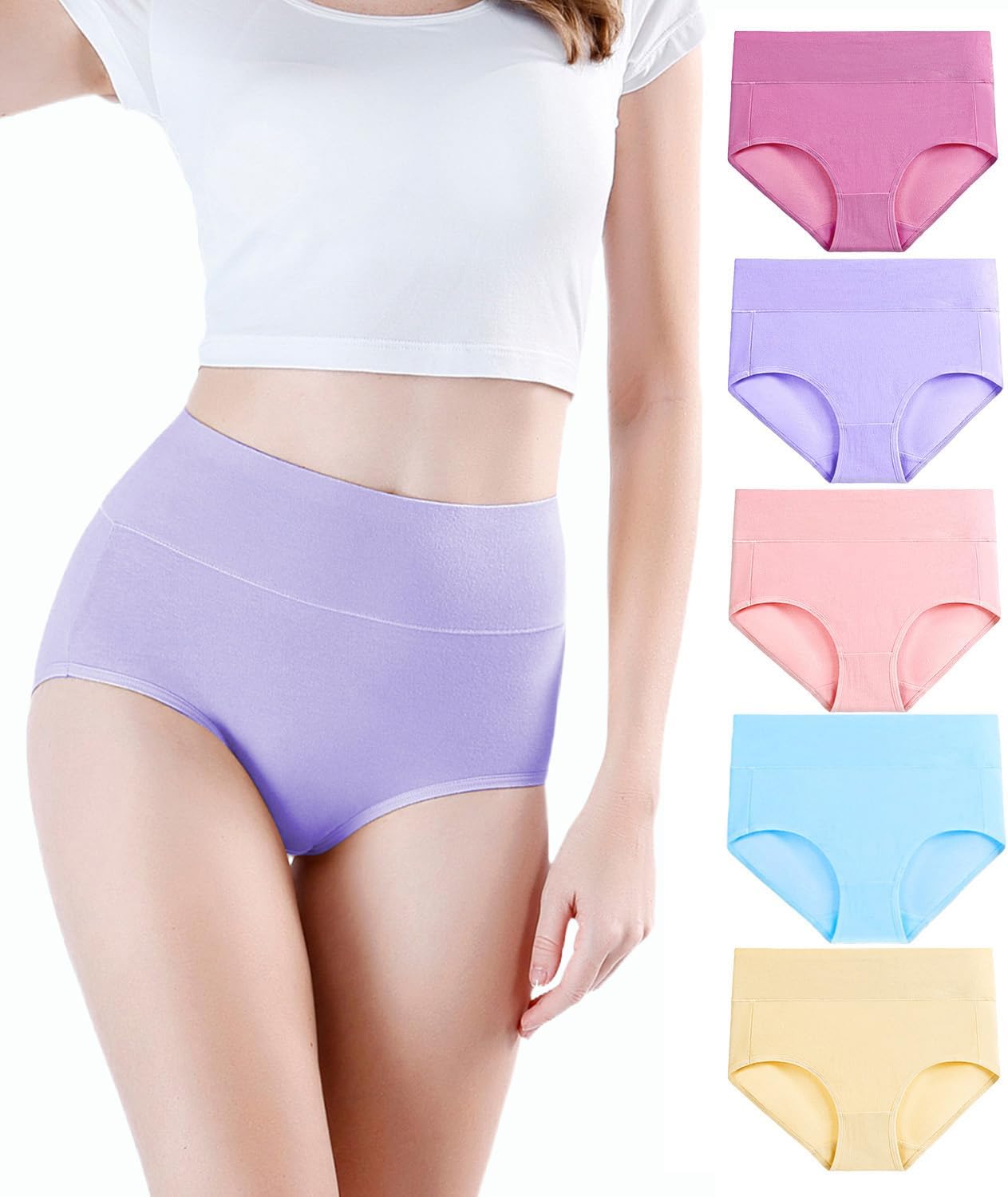 wirarpa Women's Waist-High Briefs, Microfibre Panties, Briefs, Underwear with High Waist, Ultra Soft