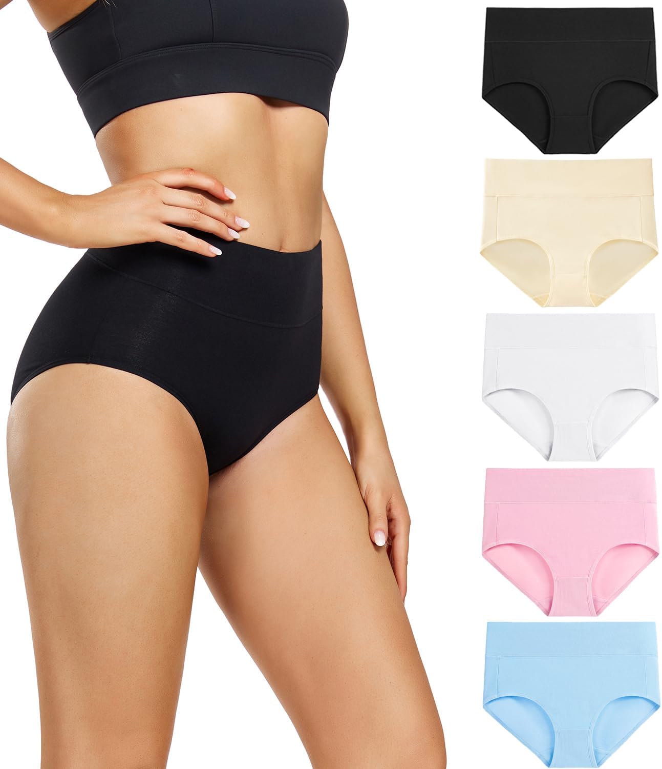 wirarpa Women's Waist-High Briefs, Microfibre Panties, Briefs, Underwear with High Waist, Ultra Soft