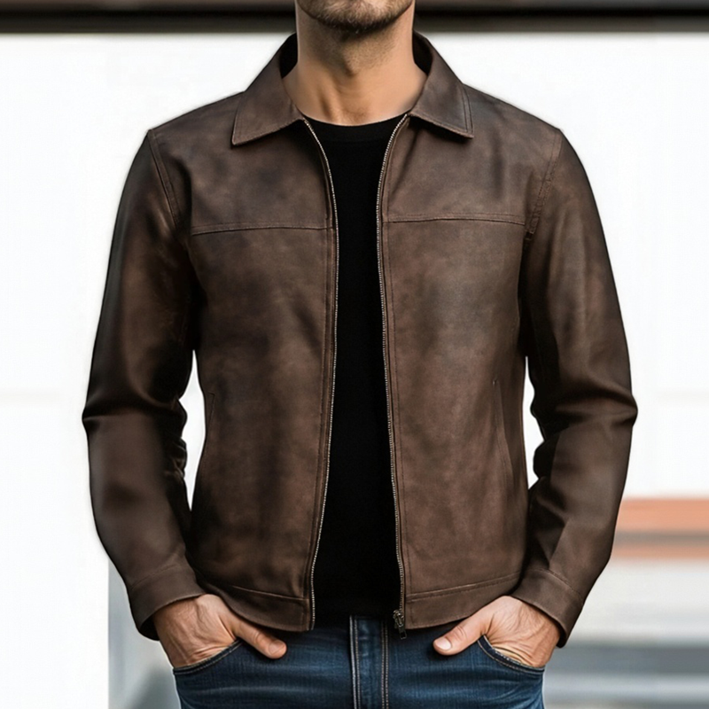 H&L Men's Classic Fashion Zipper PU Leather Jacket