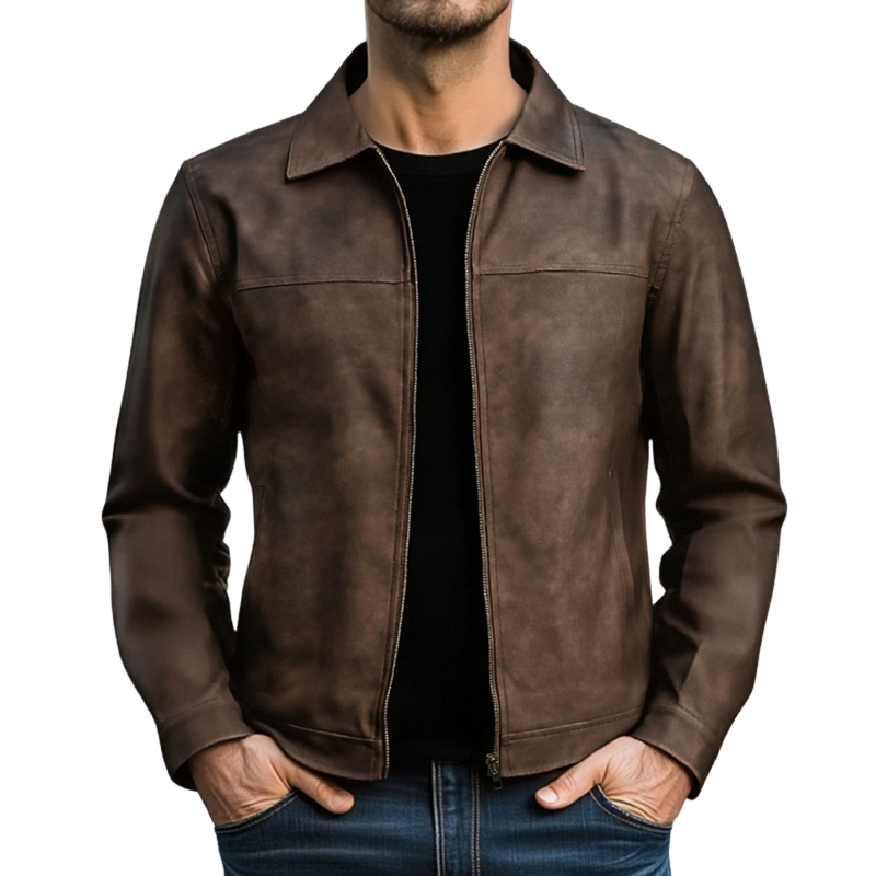 H&L Men's Classic Fashion Zipper PU Leather Jacket