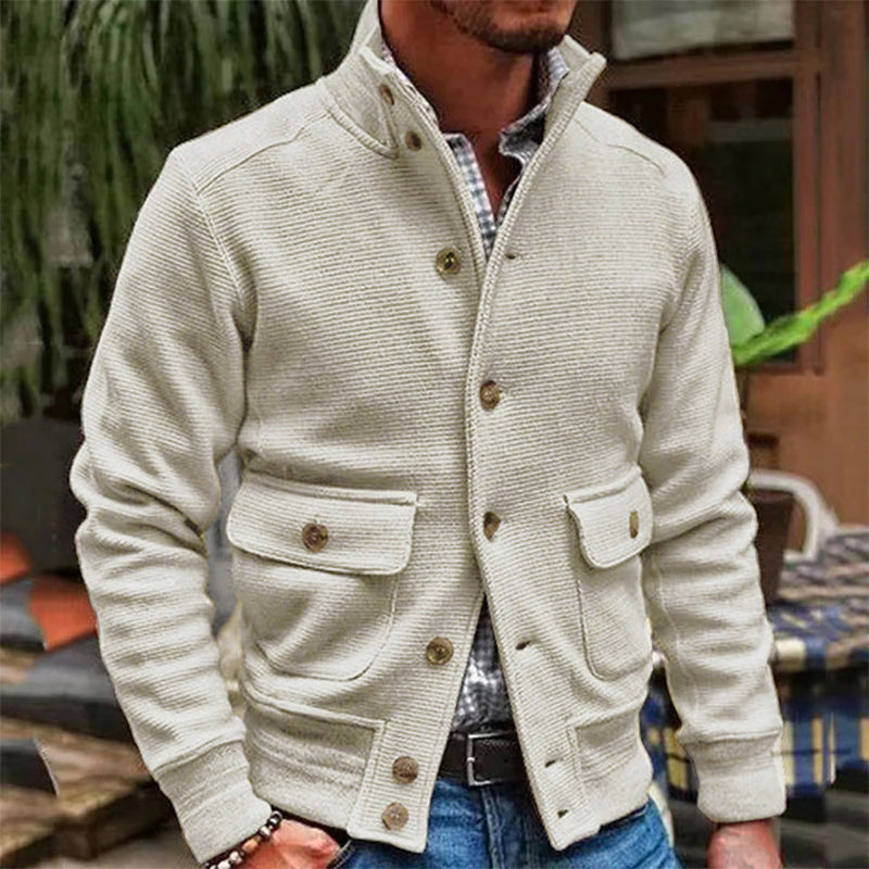 H&L Men's Stand Collar Solid Color Jacket