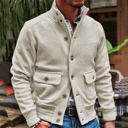 H&L Men's Stand Collar Solid Color Jacket