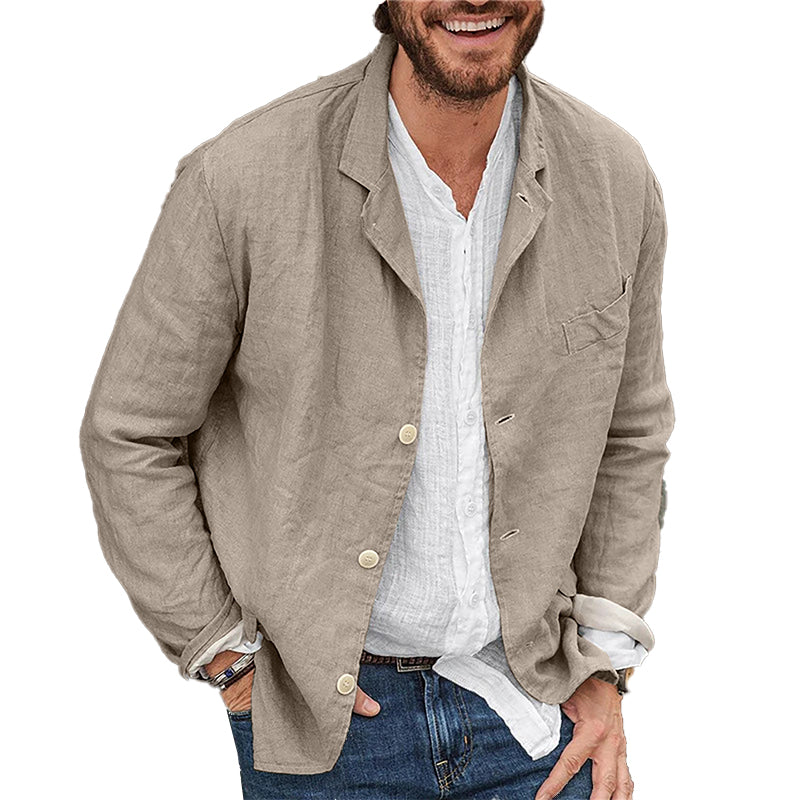 H&L Men's Loose Cotton and Linen Suit Jacket