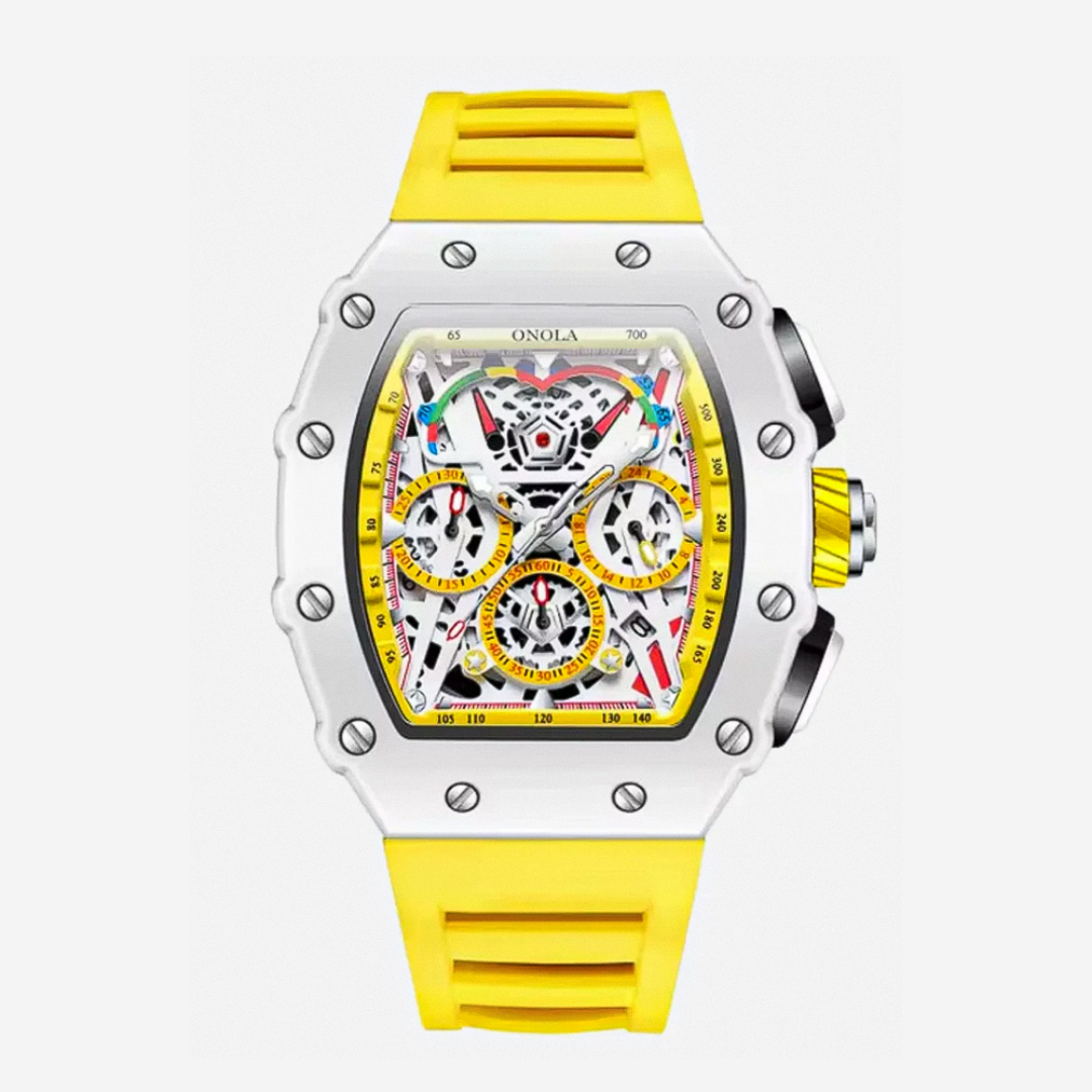 Cairo | Colour-Popped Skeleton Dial Futuristic Watch | 41mm