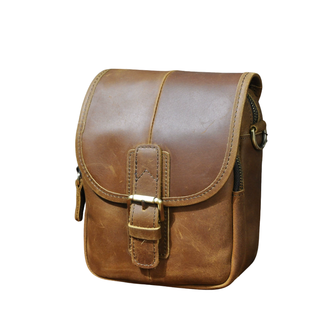 Nolan | Compact Leather Crossbody Pouch with Buckle Flap