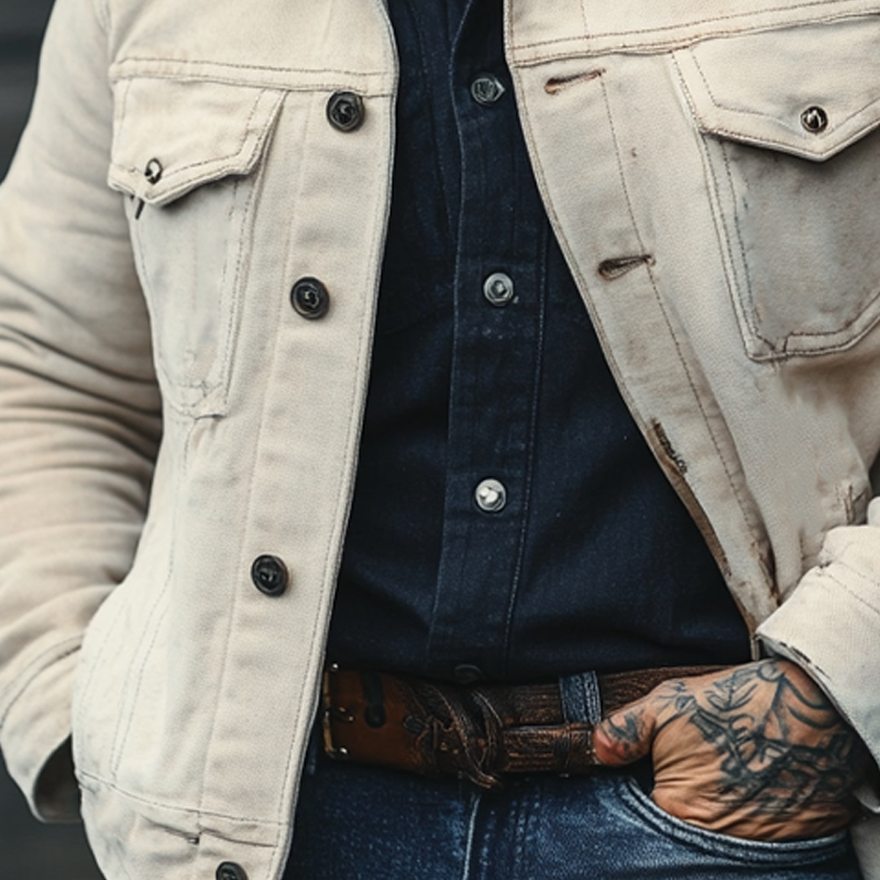H&L Men's Cotton Patchwork Collar Fleece Slim Fit Jacket