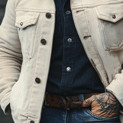 H&L Men's Cotton Patchwork Collar Fleece Slim Fit Jacket
