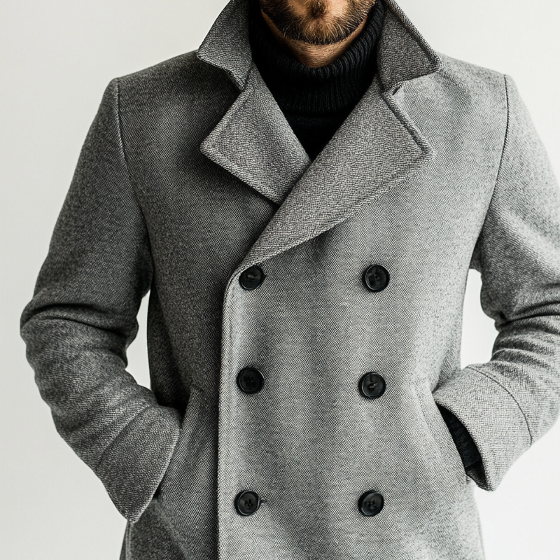 H&L Men's Blended Double-breasted Mid-length Coat