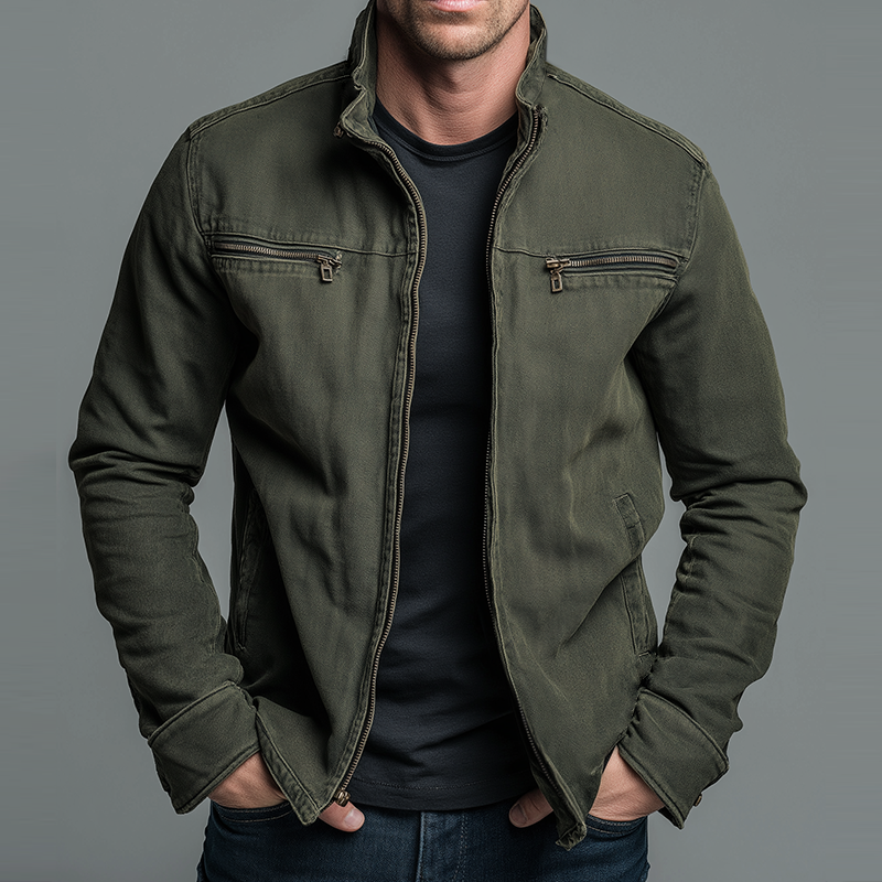 Men's Vintage Casual Cotton Washed Zipper Lapel Jacket MTA0339I1TO