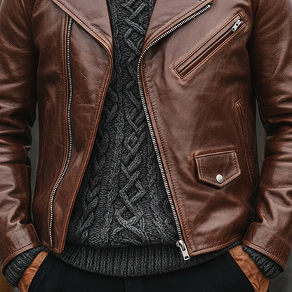 H&L Men's Retro Zipper Lapel Motorcycle Jacket