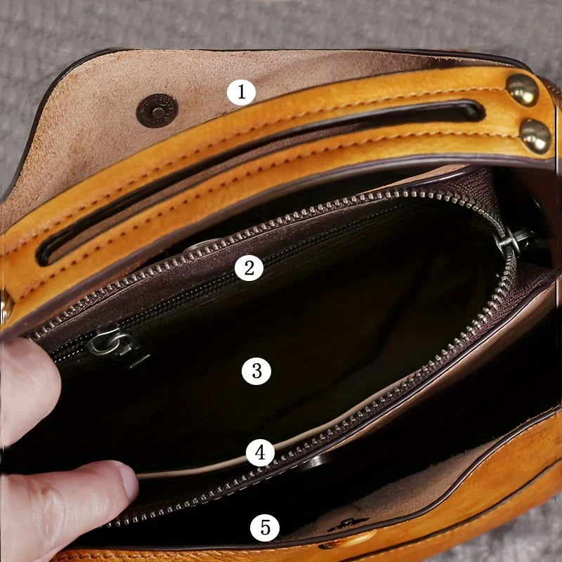 Vintage-style Solid Colour Genuine Leather Crossbody Bag