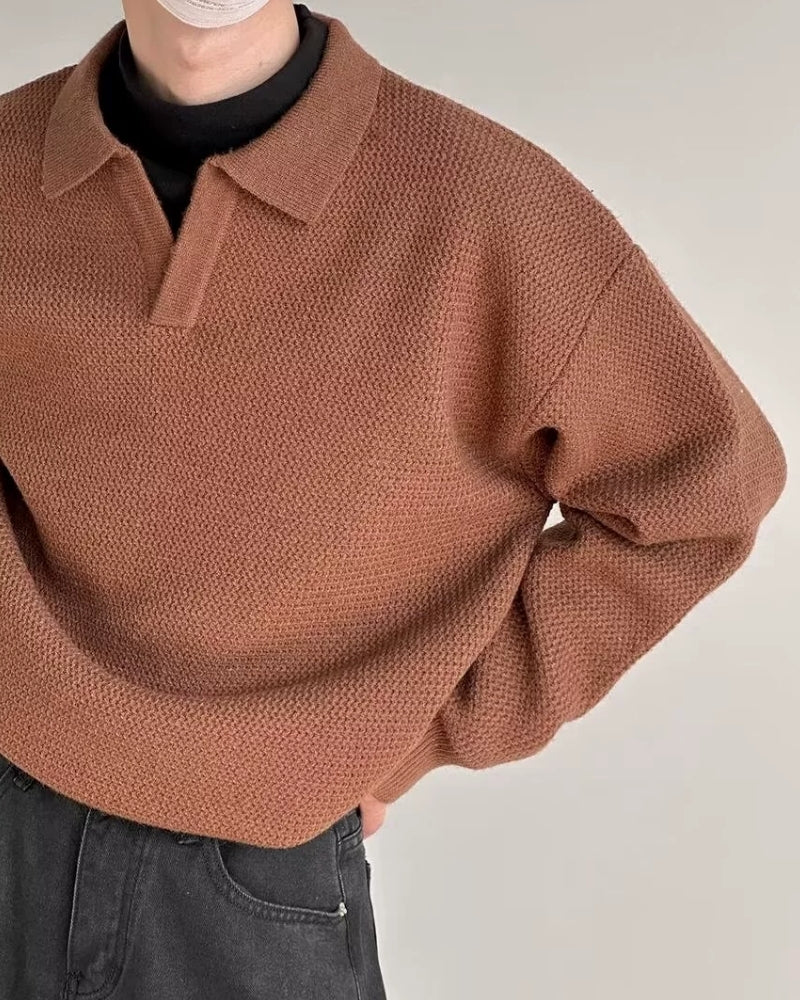 Textured Knit Polo Jumper