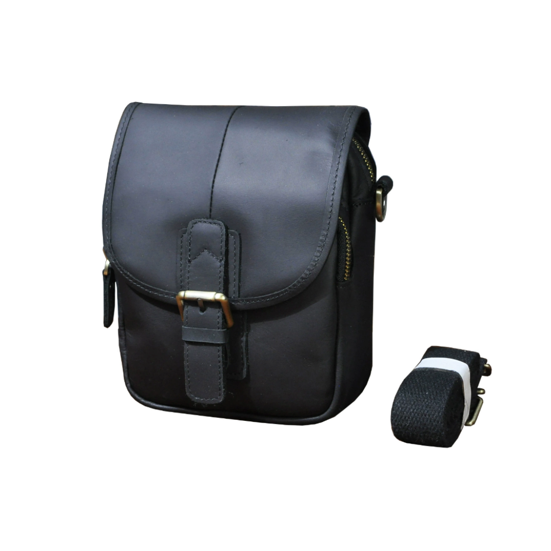 Nolan | Compact Leather Crossbody Pouch with Buckle Flap