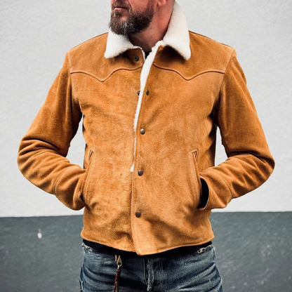 H&L Men's Retro Solid Color Patchwork Faux Suede Lapel Button Jacket
