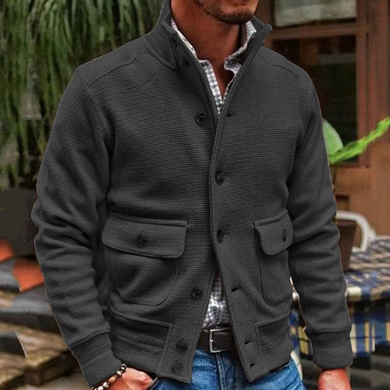 H&L Men's Stand Collar Solid Color Jacket