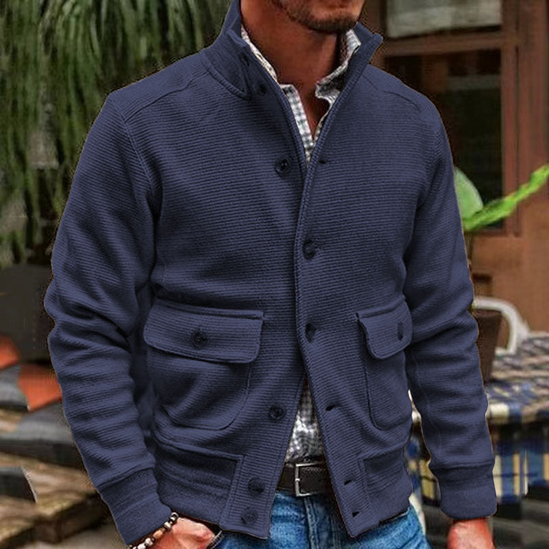H&L Men's Stand Collar Solid Color Jacket