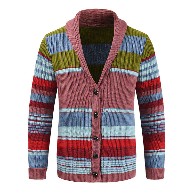 H&L Men's Colorblock Lapel Sweater Jacket