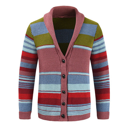 H&L Men's Colorblock Lapel Sweater Jacket