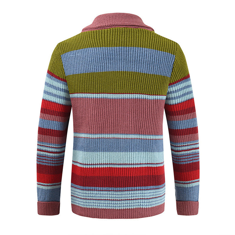 H&L Men's Colorblock Lapel Sweater Jacket