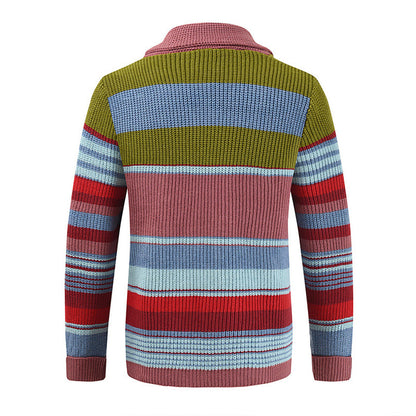 H&L Men's Colorblock Lapel Sweater Jacket