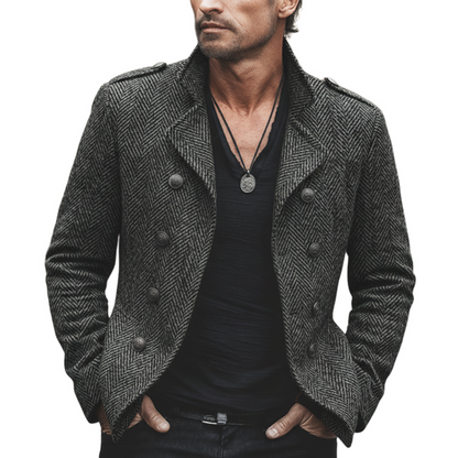 H&L Men's Business Double-breasted Notched Lapel Faux Wool Jacket