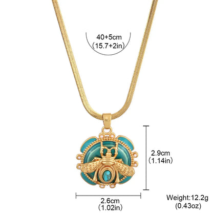 Chic Gold Turquoise Bee Pendant Necklace