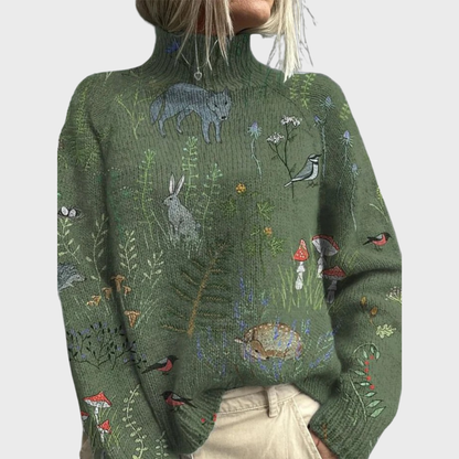 Victoria™ | Cosy Knitted Jumper with Forest-Inspired Print