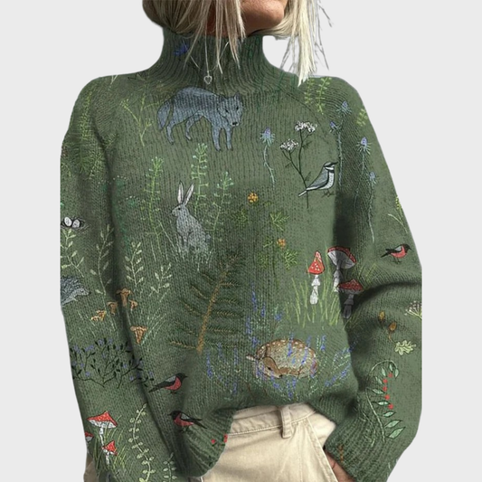 Victoria™ | Cosy Knitted Jumper with Forest-Inspired Print