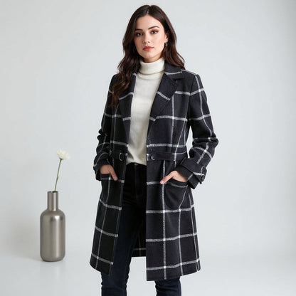 Women's Retro Lapel Plaid Tweed Coat