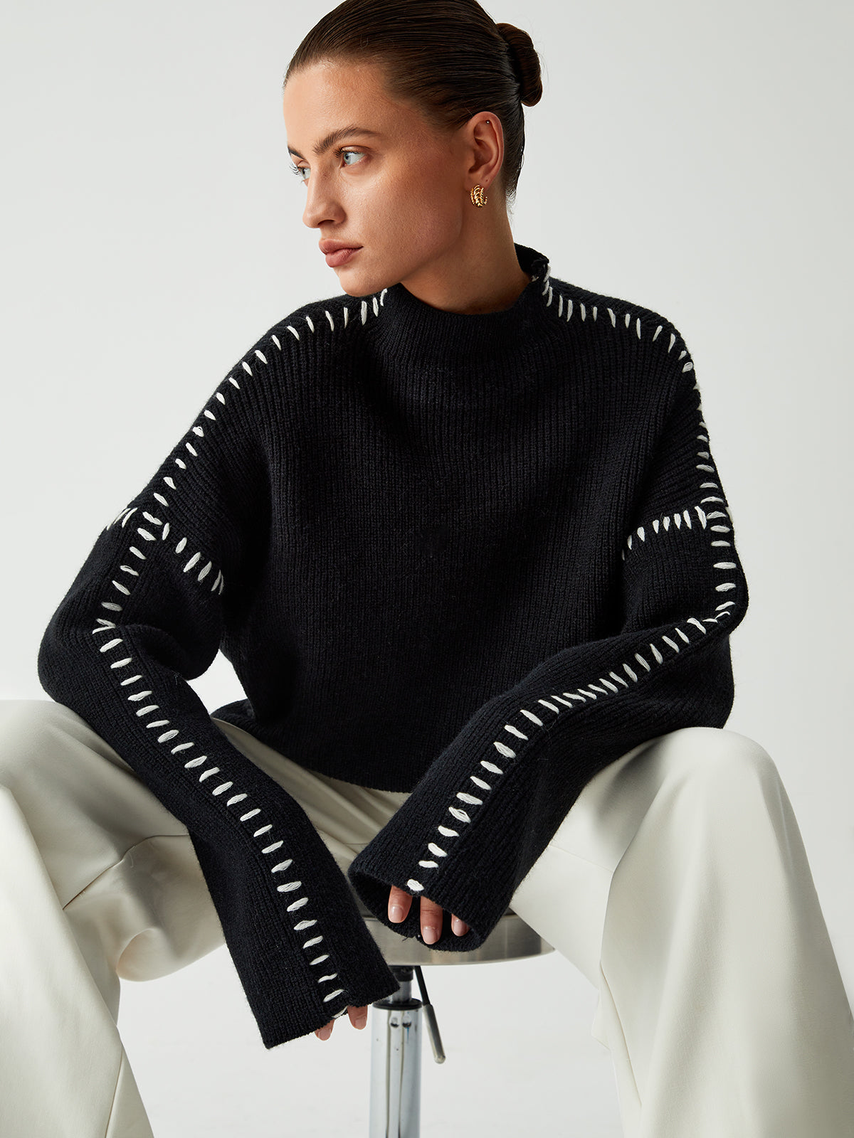 Alma | Oversized Turtleneck Jumper with Piqué Details