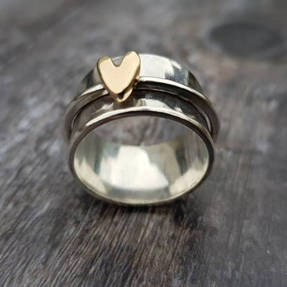 Mely™ - Golden Heart Silver Ring