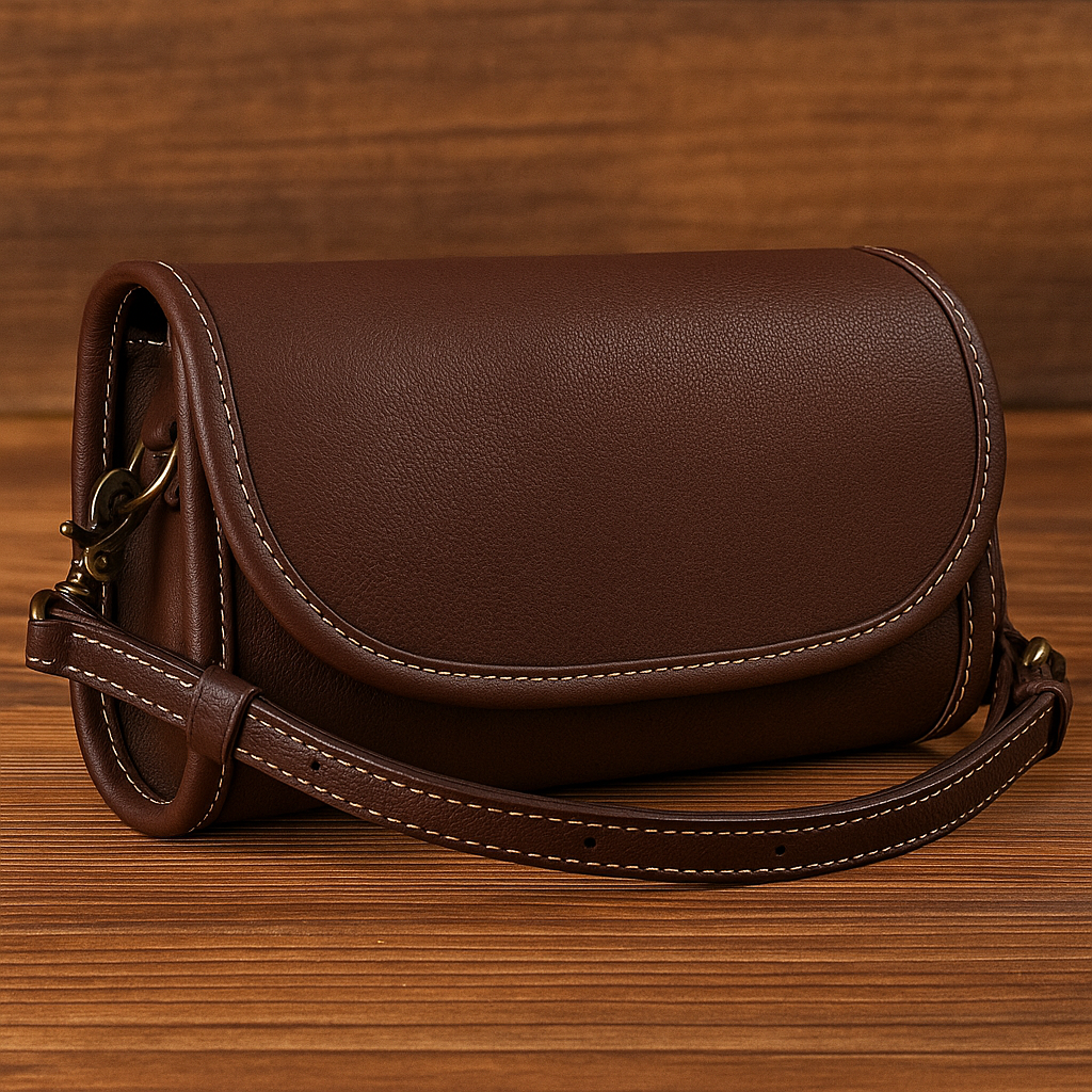 Vintage-style genuine leather crossbody bag for women