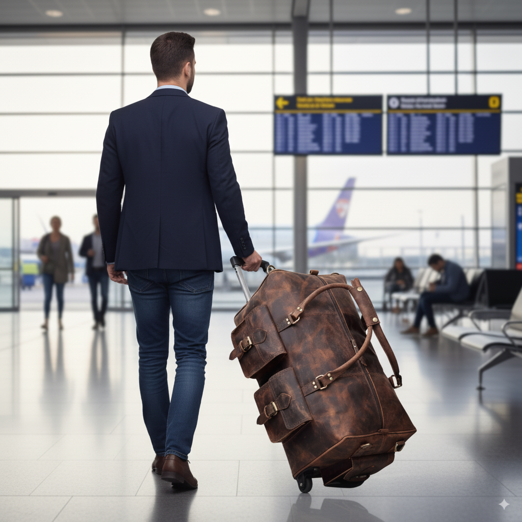 LEATHER TRAVEL BAG WITH WHEELS