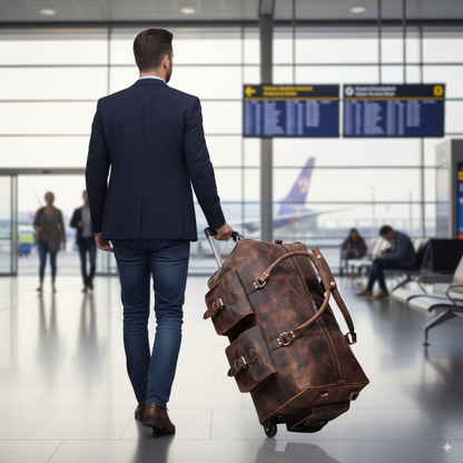 Leather travel bag with wheels