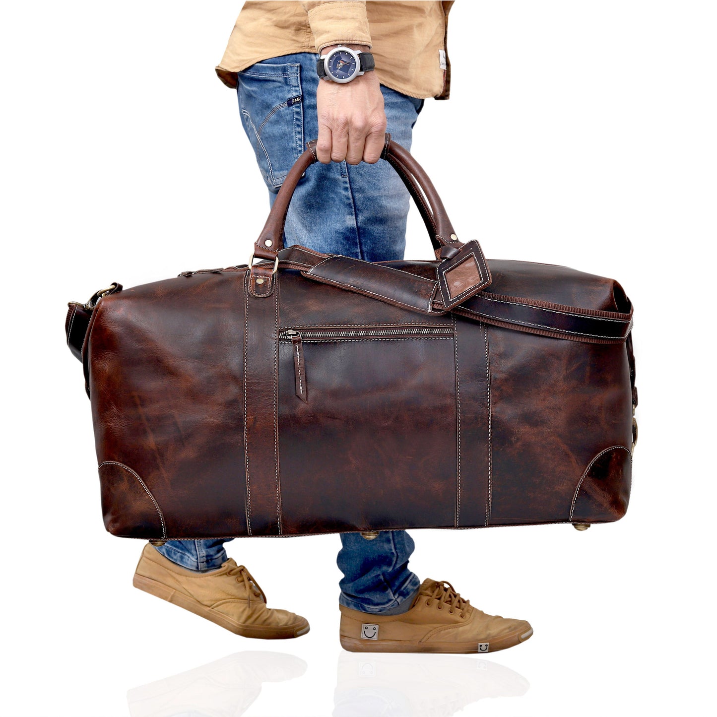 Travel bag made from French leather for men