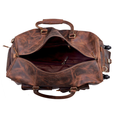 LEATHER TRAVEL BAG WITH WHEELS