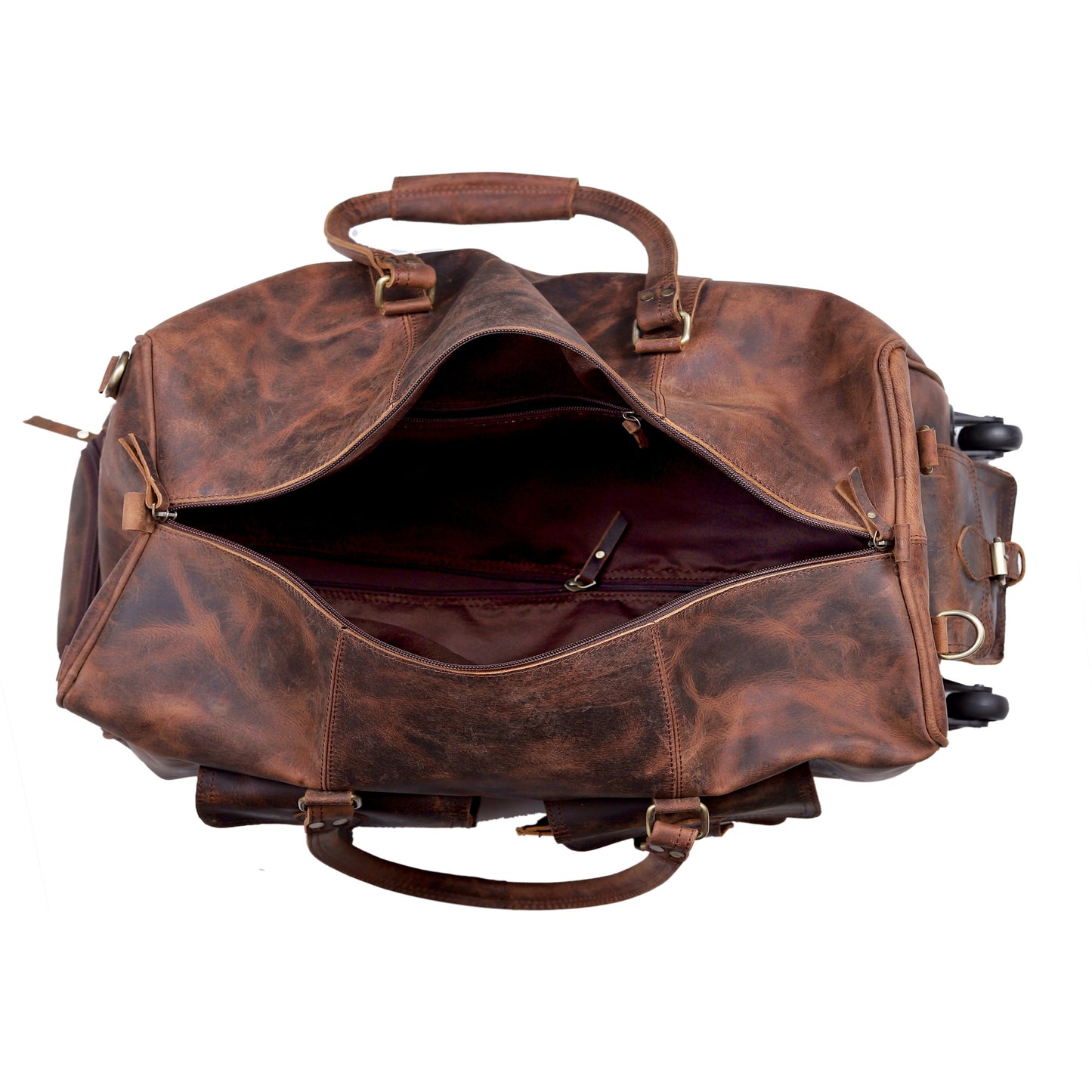 Leather travel bag with wheels