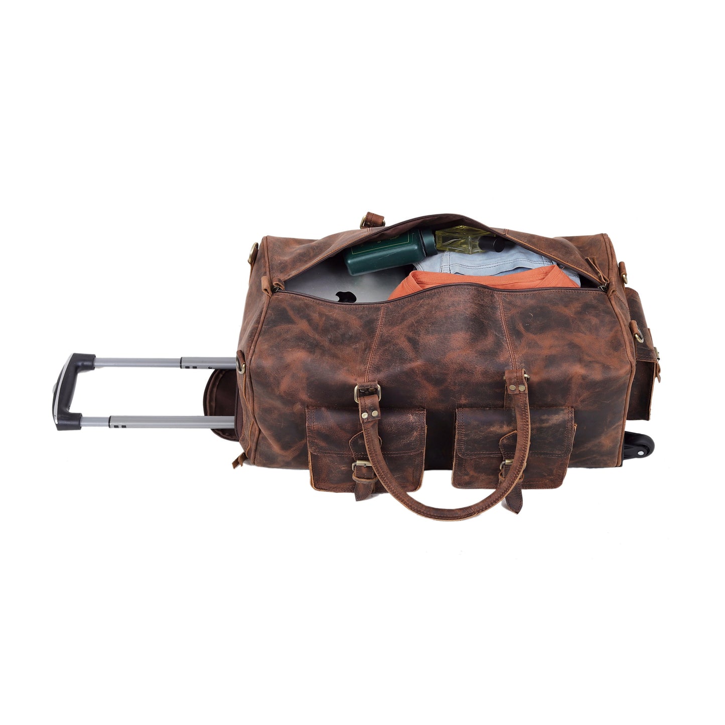 LEATHER TRAVEL BAG WITH WHEELS