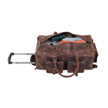 Leather travel bag with wheels