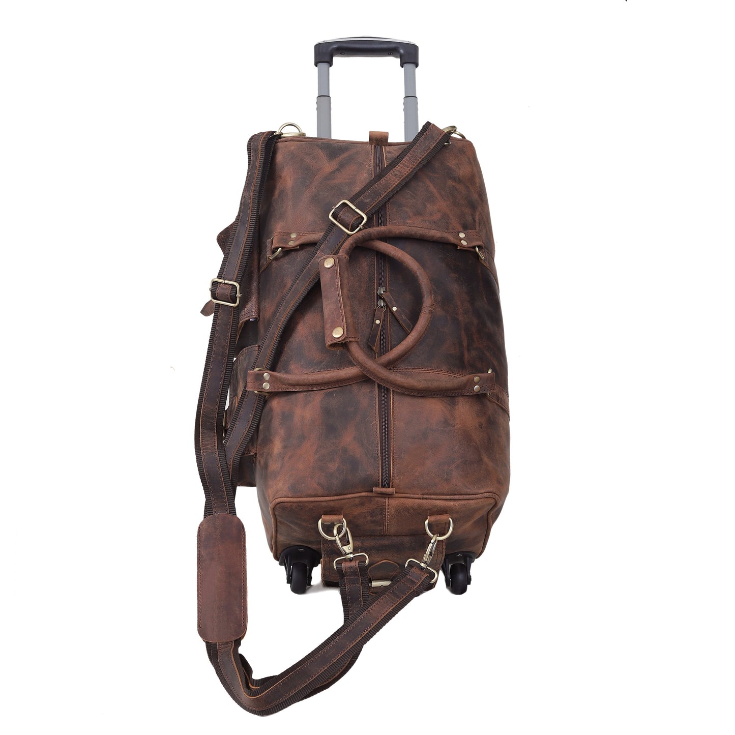 LEATHER TRAVEL BAG WITH WHEELS