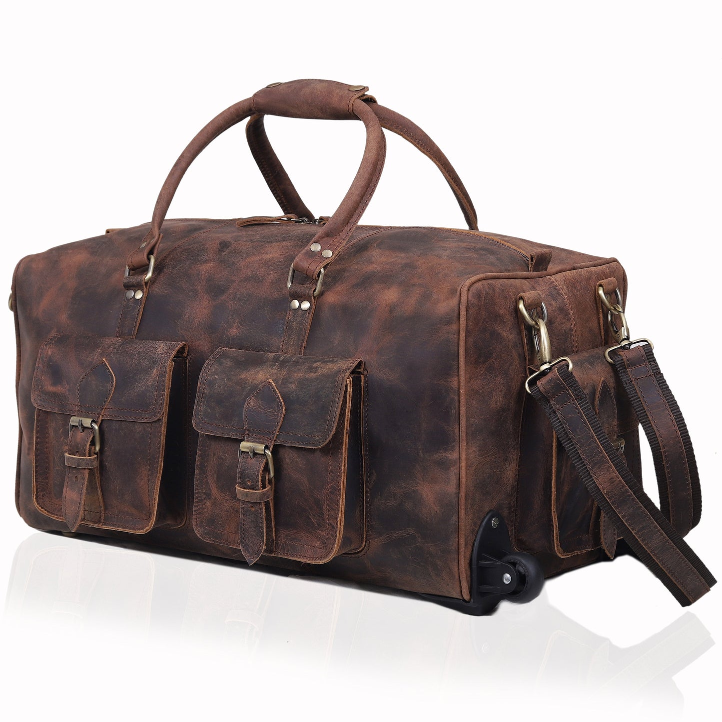 LEATHER TRAVEL BAG WITH WHEELS