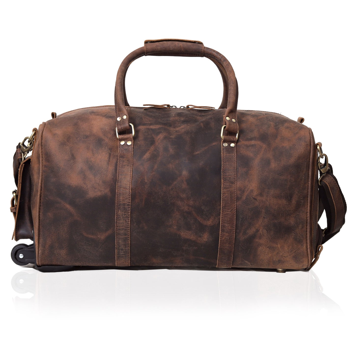 LEATHER TRAVEL BAG WITH WHEELS