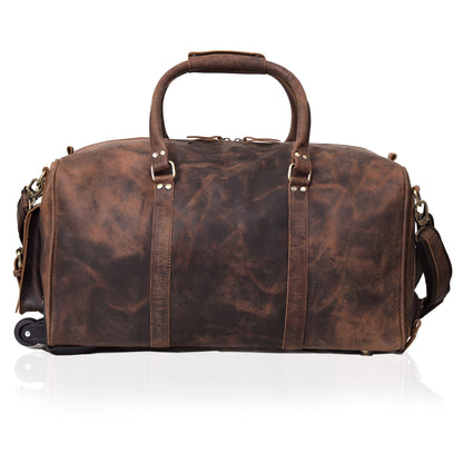 Leather travel bag with wheels